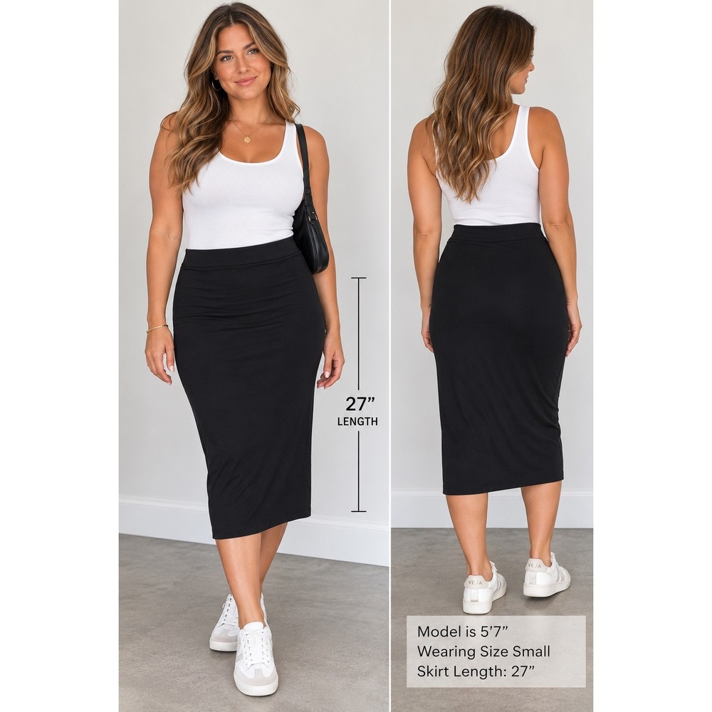 Old Navy Womens Black Jersey Knit Midi Pencil Skirt Size S Elastic Waist Stretch